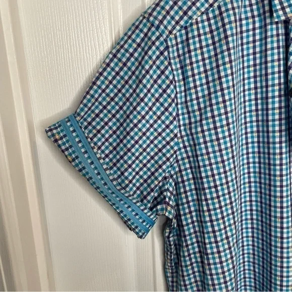 Robert Graham Modern Americana Blue Plaid Contrasting Collar Shirt L - Picture 7 of 14